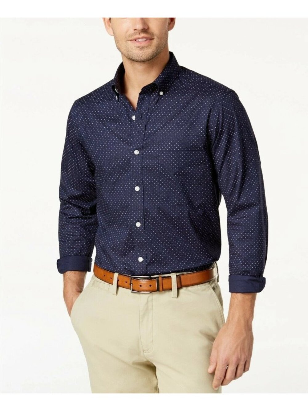 Ledbury Men's XL Blue Textured Dot Button-Down Dress Shirt Cotton  J2061